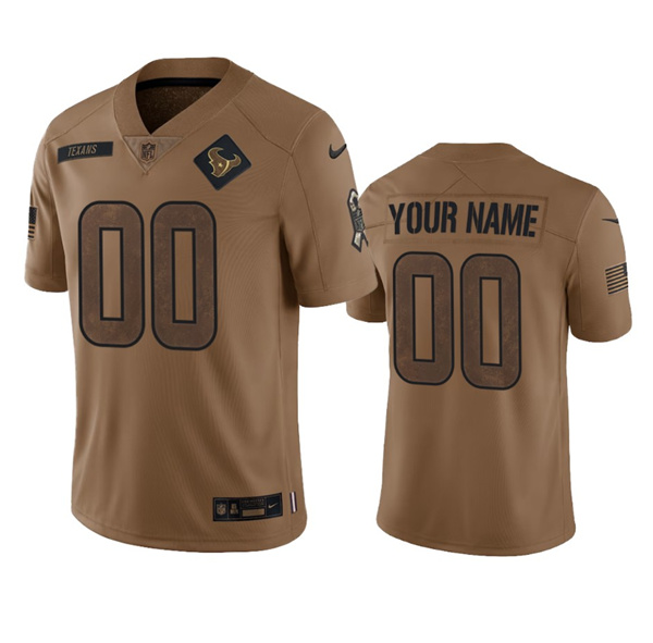 Mens Houston Texans Active Player Custom 2023 Brown Salute To Service Limited Football Stitched Jersey